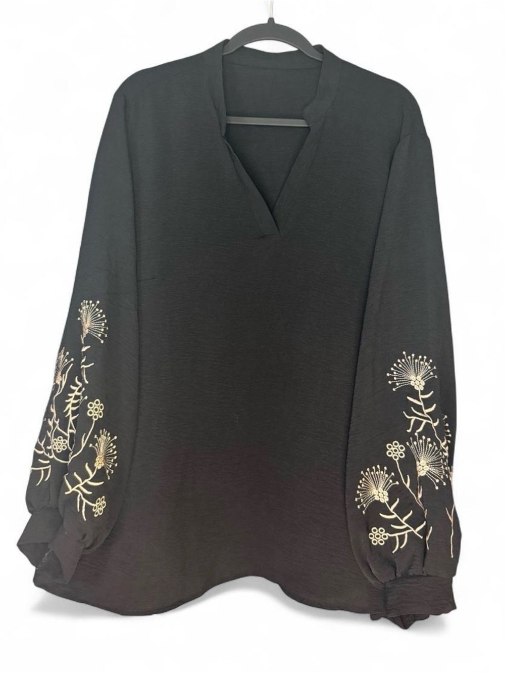 Women's Black Embroidered V-Neck Blouse